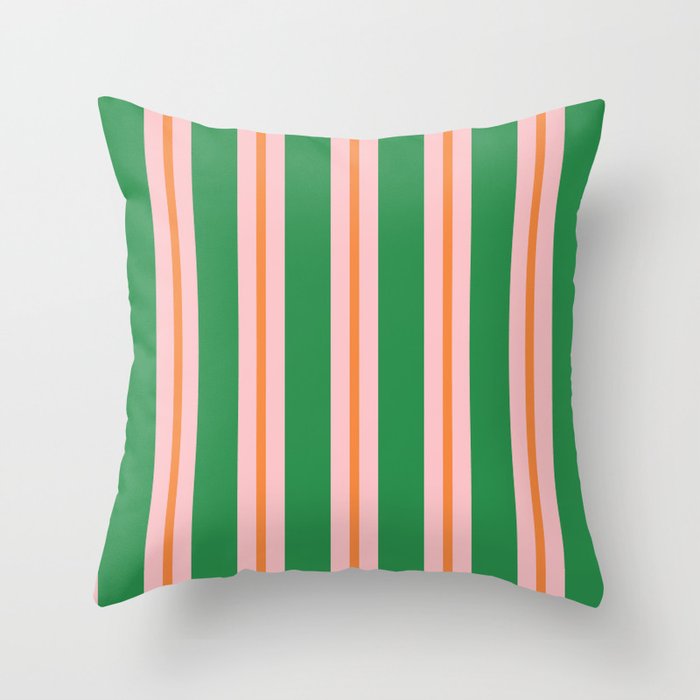 Bold Stripes Green Pink Orange Pattern Throw Pillow Gallery Image 6