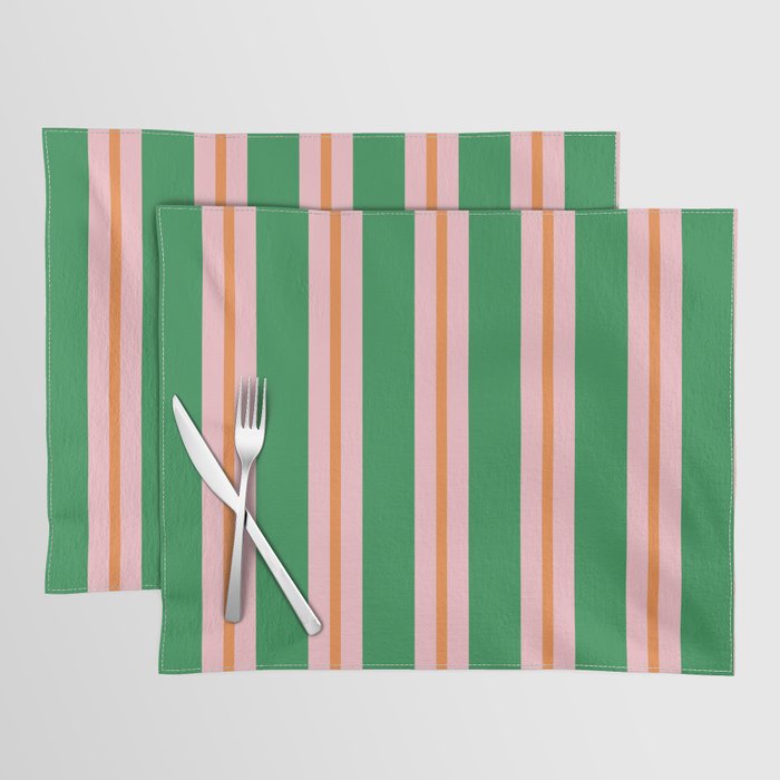 Bold Stripes Green Pink Orange Pattern Placemat Gallery Image 1