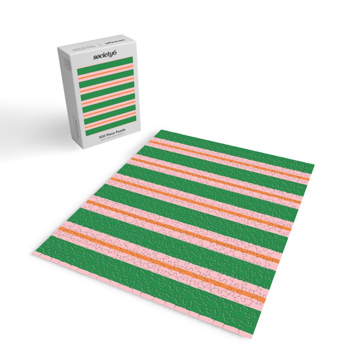 Bold Stripes Green Pink Orange Pattern Jigsaw Puzzle Gallery Image 2