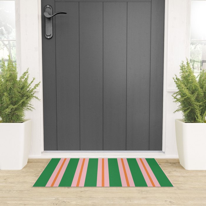 Bold Stripes Green Pink Orange Pattern Welcome Mat Gallery Image 3