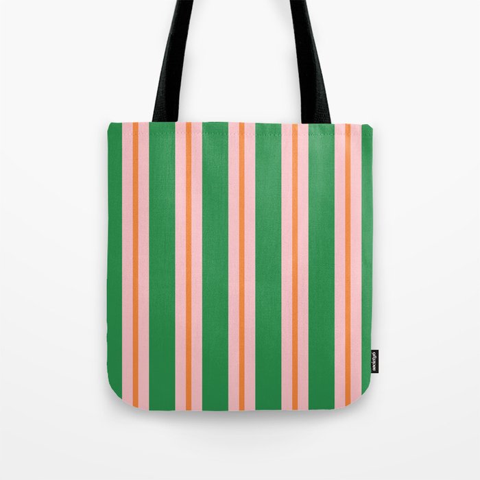 Bold Stripes Green Pink Orange Pattern Tote Bag Gallery Image 1