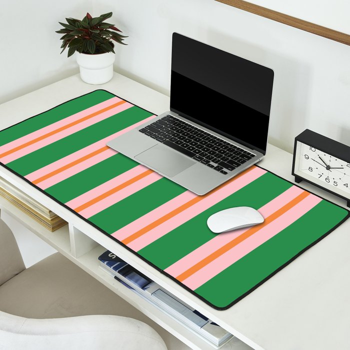 Bold Stripes Green Pink Orange Pattern Desk Mat Gallery Image 2