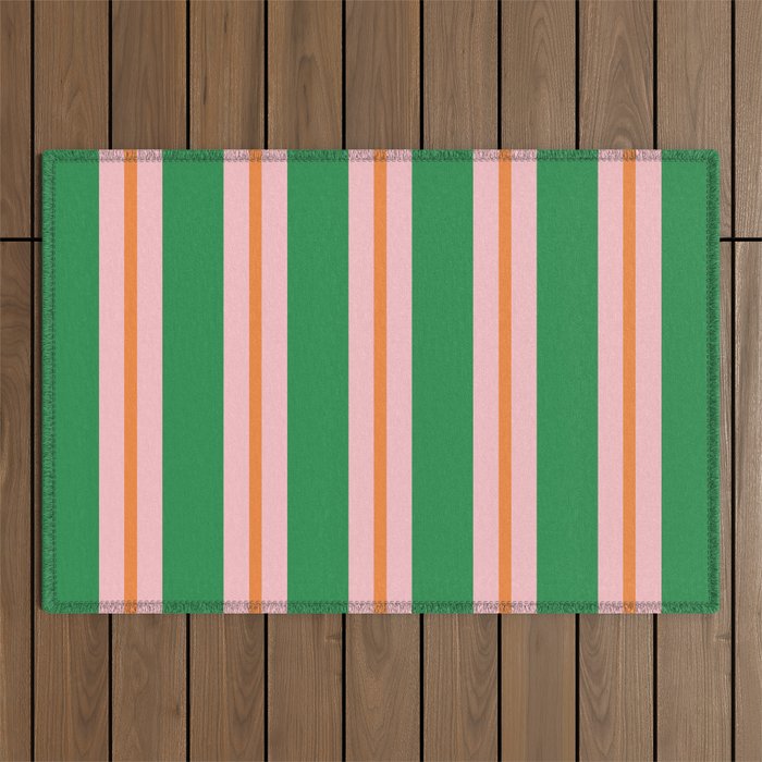 Bold Stripes Green Pink Orange Pattern Outdoor Rug Gallery Image 1