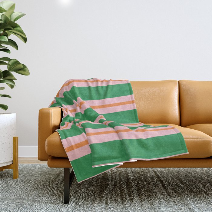 Bold Stripes Green Pink Orange Pattern Throw Blanket Gallery Image 1