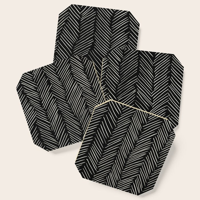 Herringbone Cream on Black Coaster Gallery Image 1