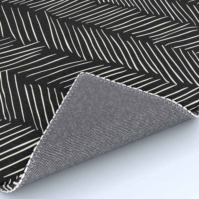 Herringbone Cream on Black Rug Gallery Image 4