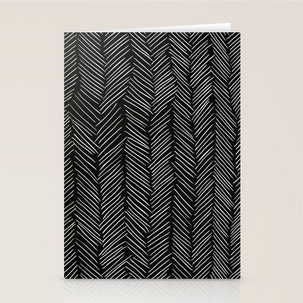 Herringbone Cream on Black Stationery Card Gallery Image 2