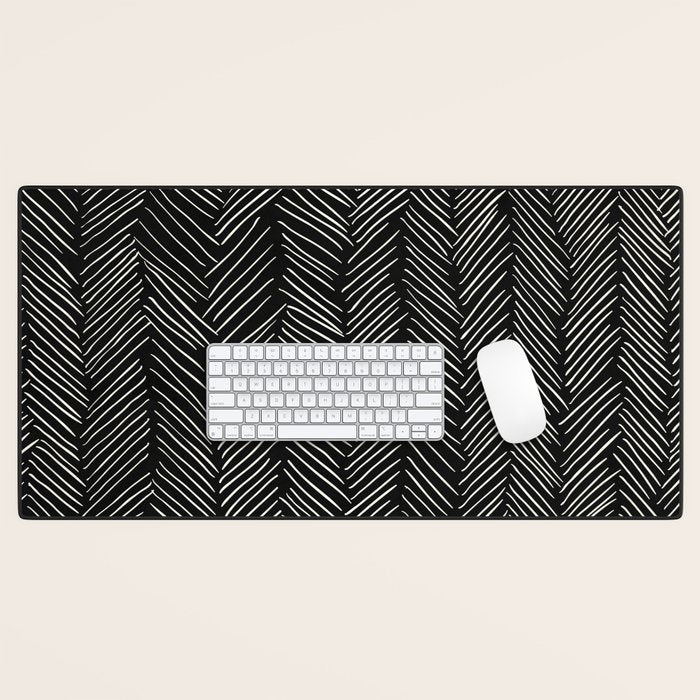 Herringbone Cream on Black Desk Mat Gallery Image 1