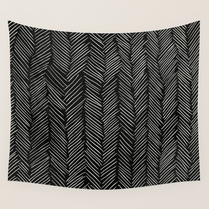 Herringbone Cream on Black Wall Tapestry Gallery Image 1