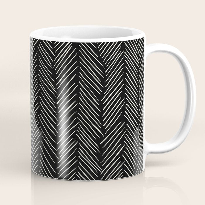 Herringbone Cream on Black Coffee Mug Gallery Image 1