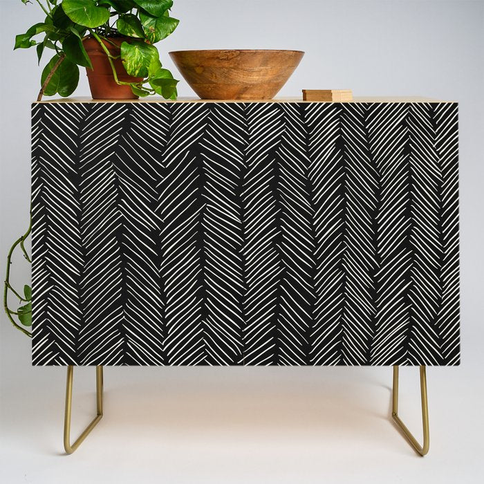 Herringbone Cream on Black Credenza Gallery Image 1