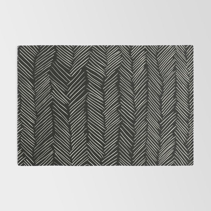Herringbone Cream on Black Rug Gallery Image 2