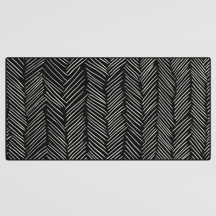 Herringbone Cream on Black Desk Mat Gallery Image 3