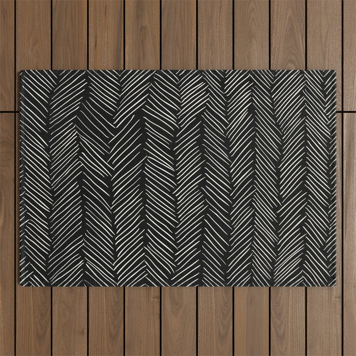 Herringbone Cream on Black Outdoor Rug Gallery Image 1