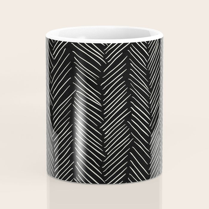 Herringbone Cream on Black Coffee Mug Gallery Image 4