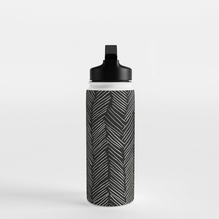 Herringbone Cream on Black Water Bottle Gallery Image 3