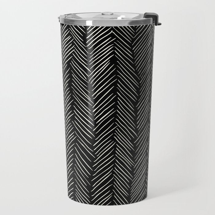 Herringbone Cream on Black Travel Mug Gallery Image 2
