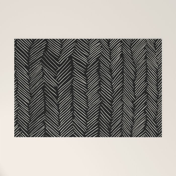 Herringbone Cream on Black Welcome Mat Gallery Image 1