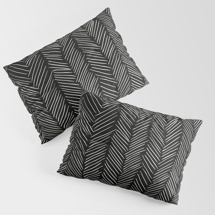 Herringbone Cream on Black Pillow Sham