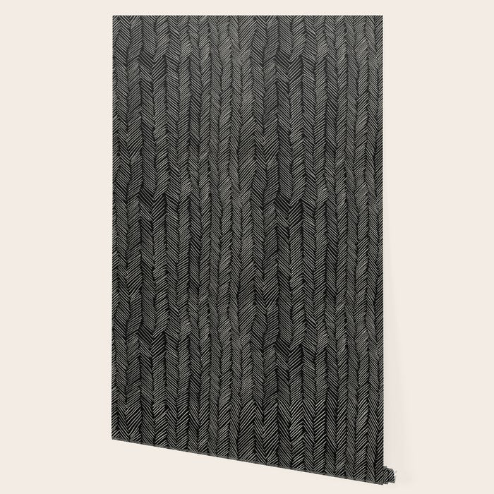Herringbone Cream on Black Wallpaper Gallery Image 2