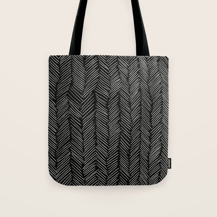 Herringbone Cream on Black Tote Bag Gallery Image 1