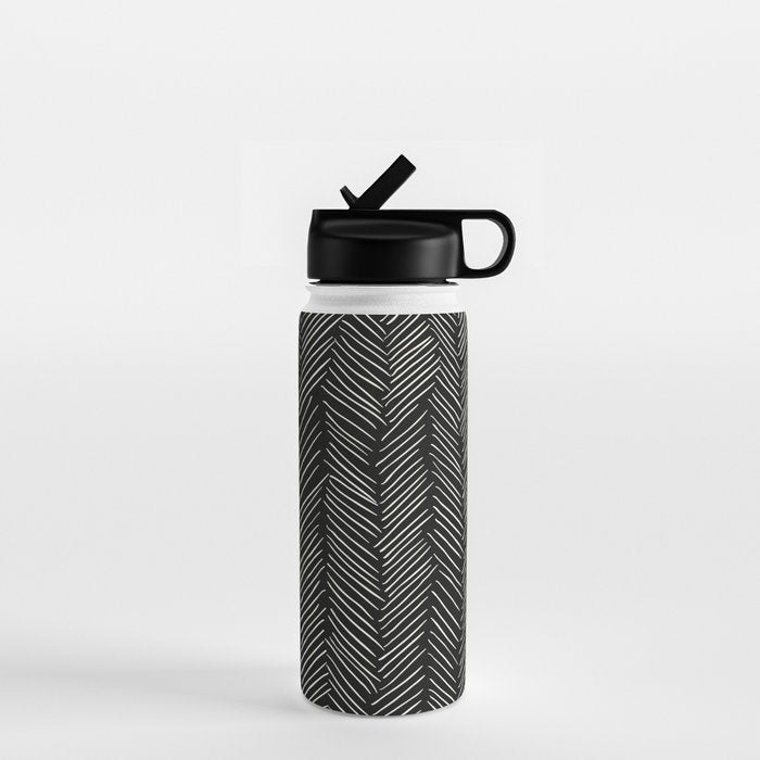 Herringbone Cream on Black Water Bottle Gallery Image 1