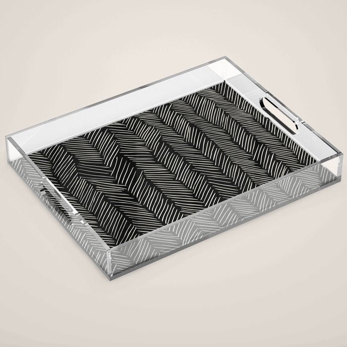 Herringbone Cream on Black Acrylic Tray Gallery Image 1