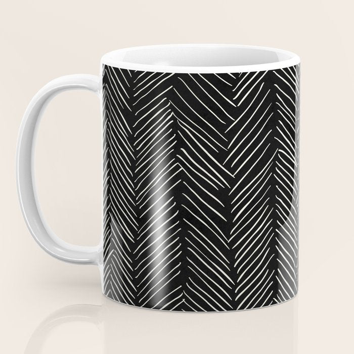 Herringbone Cream on Black Coffee Mug Gallery Image 3