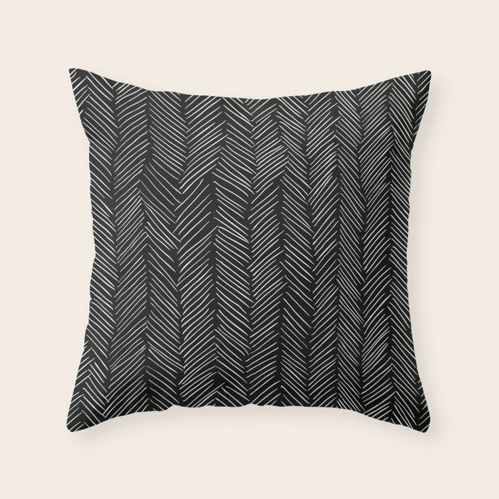 Herringbone Cream on Black Throw Pillow Gallery Image 1