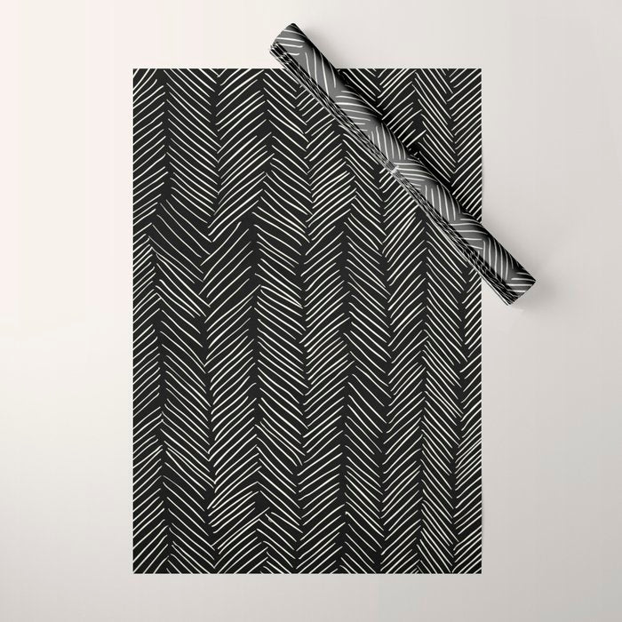 Herringbone Cream on Black Wrapping Paper Gallery Image 1