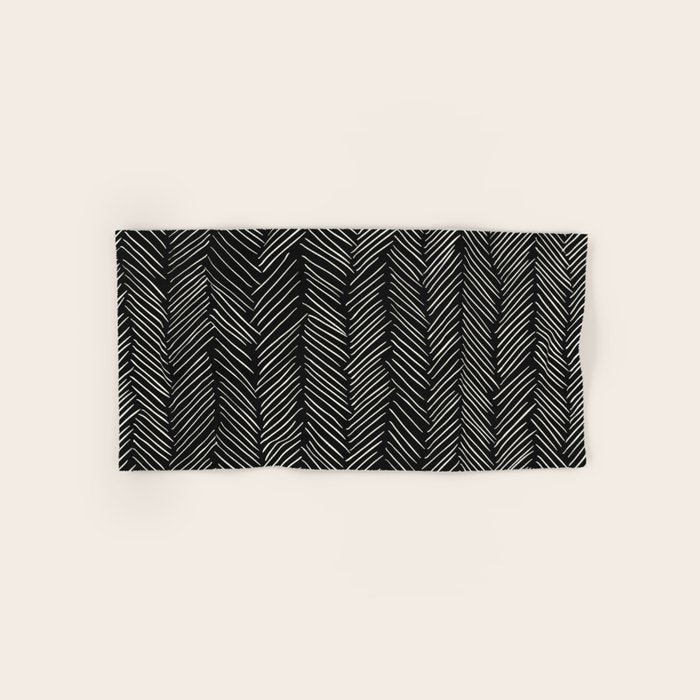 Herringbone Cream on Black Bath Towel Gallery Image 1