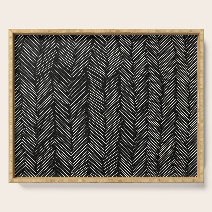 Herringbone Cream on Black Serving Tray Gallery Image 1