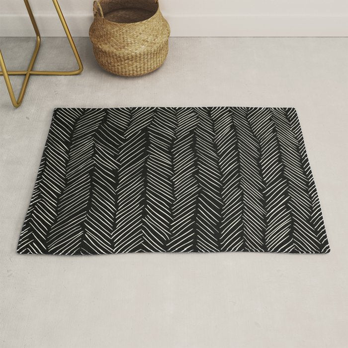 Herringbone Cream on Black Rug Gallery Image 1