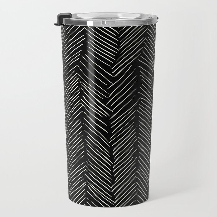 Herringbone Cream on Black Travel Mug Gallery Image 3