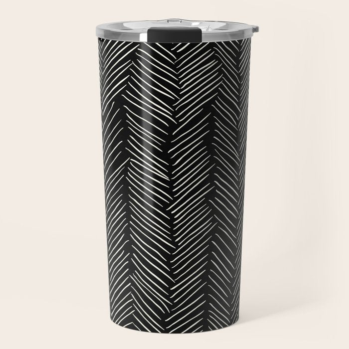 Herringbone Cream on Black Travel Mug Gallery Image 1