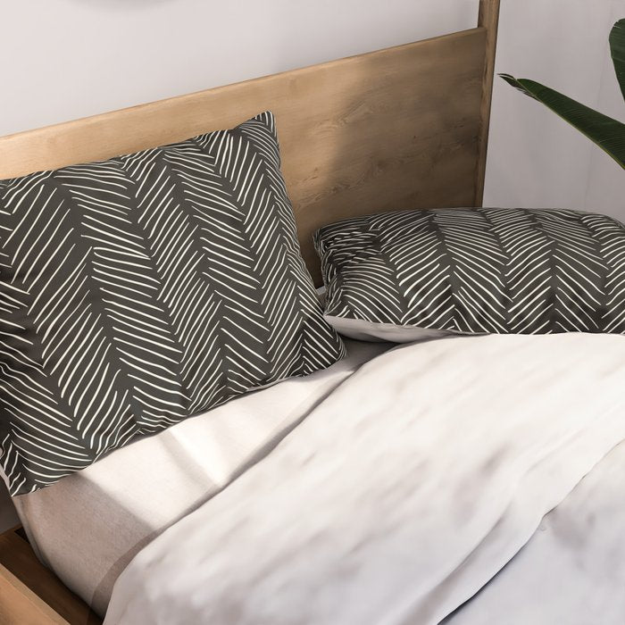 Herringbone Cream on Black Pillow Sham Gallery Image 2