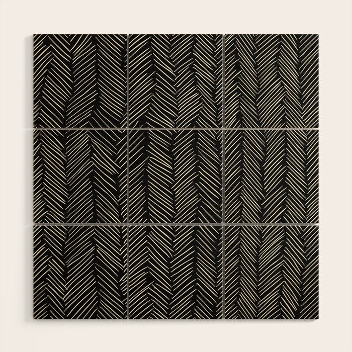 Herringbone Cream on Black Wood Wall Art Gallery Image 1