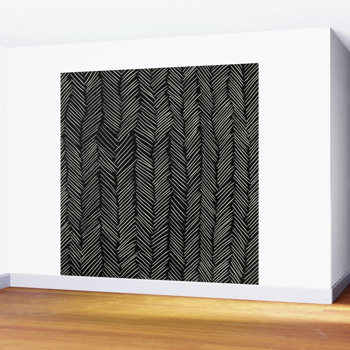 Herringbone Cream on Black Wall Mural Gallery Image 2