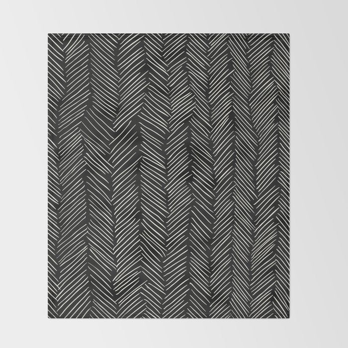 Herringbone Cream on Black Throw Blanket Gallery Image 2