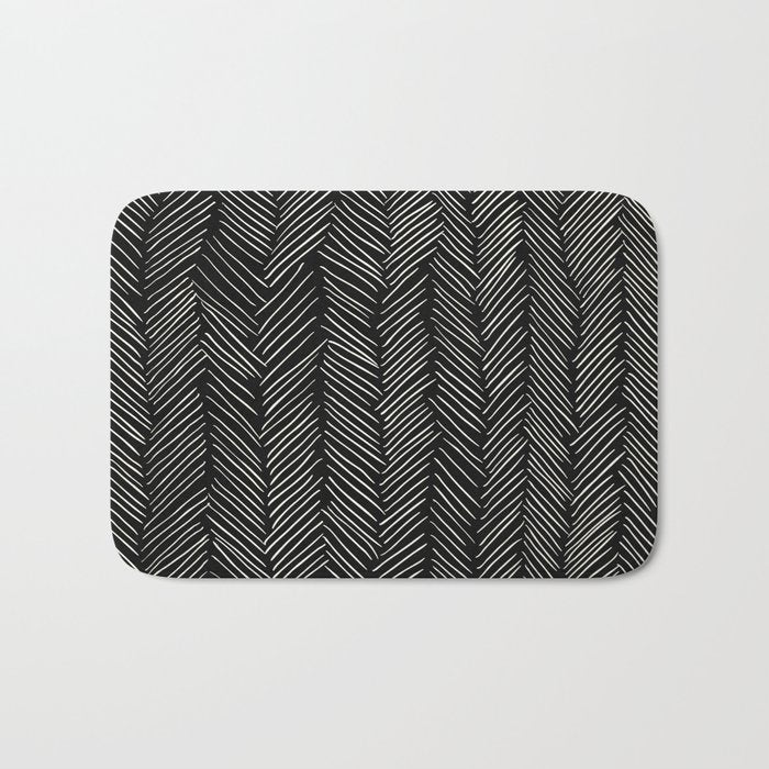Herringbone Cream on Black Bath Mat Gallery Image 1