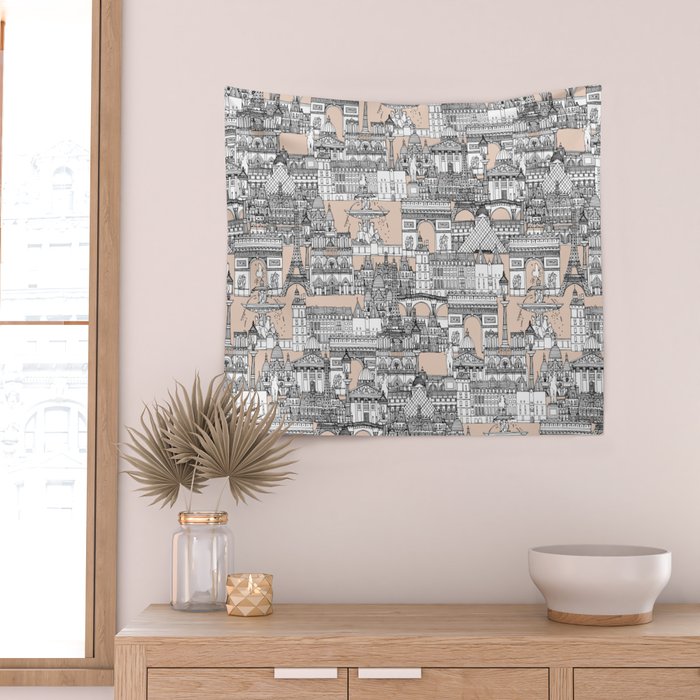 Paris toile sugar pink Wall Tapestry Gallery Image 2