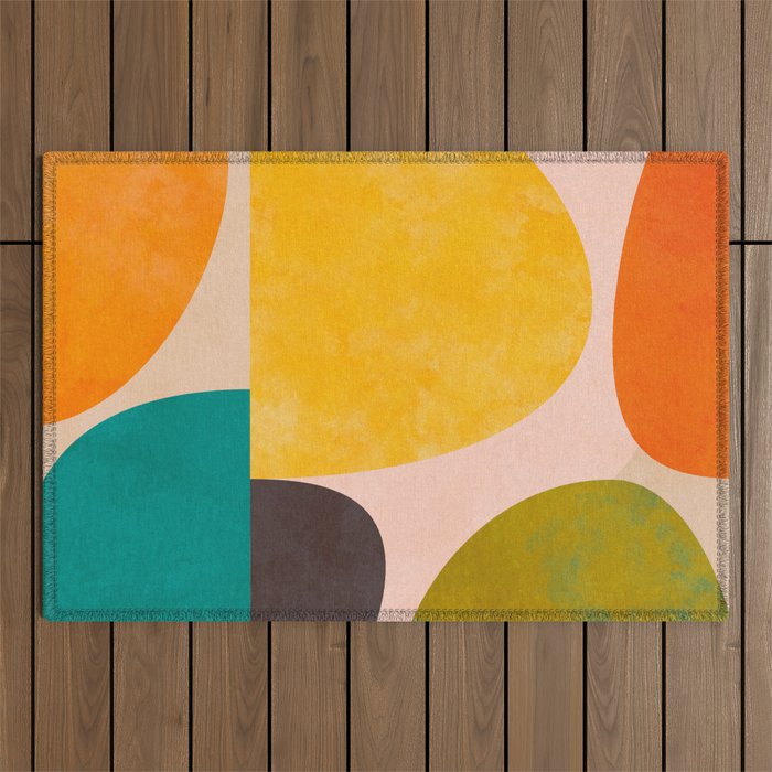 abstract painterly mid century shapes 3 Outdoor Rug Gallery Image 1