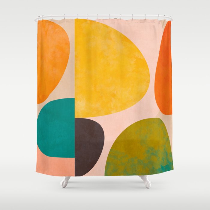 abstract painterly mid century shapes 3 Shower Curtain Gallery Image 1