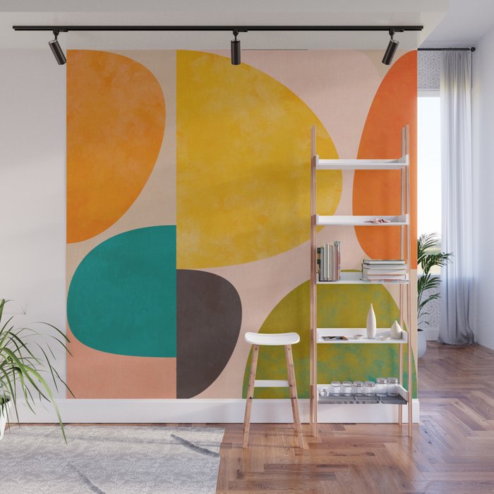 abstract painterly mid century shapes 3 Wall Mural Gallery Image 1