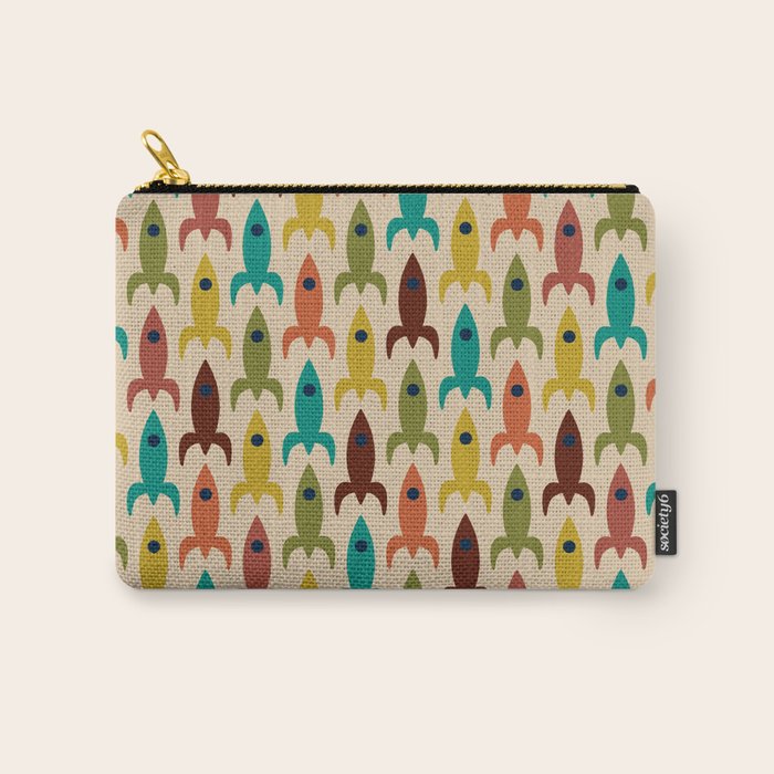 Space Age Rocket Ships - Atomic Age Mid-Century Modern Pattern in Mid Mod Colors on Beige Carry All Pouch Gallery Image 1