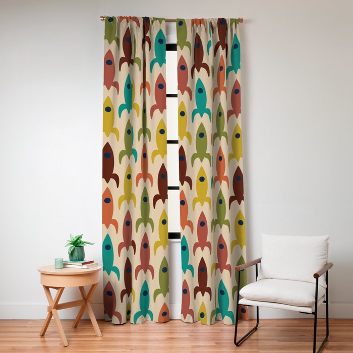 Space Age Rocket Ships - Atomic Age Mid-Century Modern Pattern in Mid Mod Colors on Beige Window Curtain Gallery Image 4