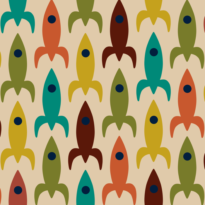 Space Age Rocket Ships - Atomic Age Mid-Century Modern Pattern in Mid Mod Colors on Beige Coffee Mug Gallery Image 2