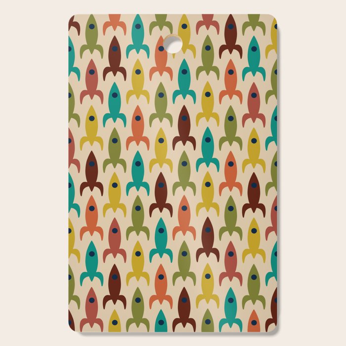 Space Age Rocket Ships - Atomic Age Mid-Century Modern Pattern in Mid Mod Colors on Beige Cutting Board Gallery Image 1