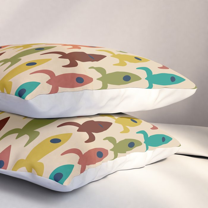 Space Age Rocket Ships - Atomic Age Mid-Century Modern Pattern in Mid Mod Colors on Beige Pillow Sham Gallery Image 3