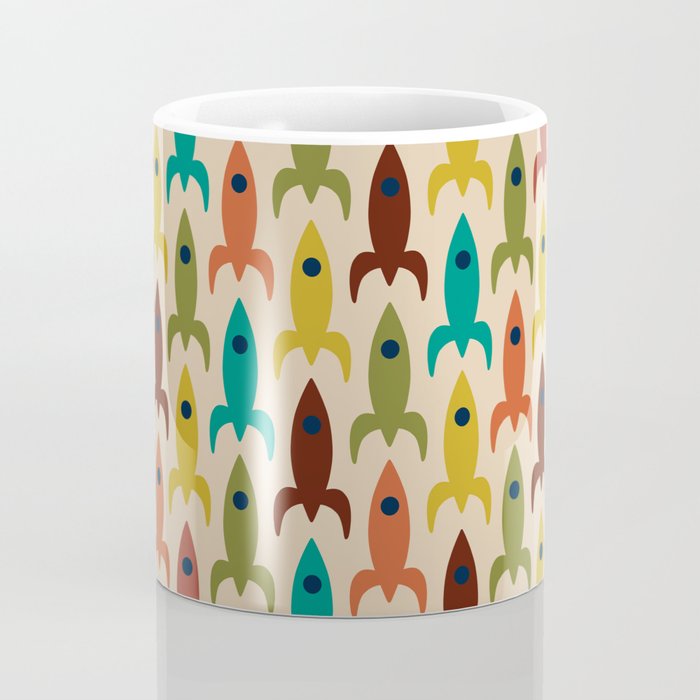 Space Age Rocket Ships - Atomic Age Mid-Century Modern Pattern in Mid Mod Colors on Beige Coffee Mug Gallery Image 4